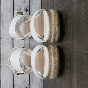 BCBGeneration-Women's Allia Buckle Open Toe Wedge Sandals White Size 7.5M